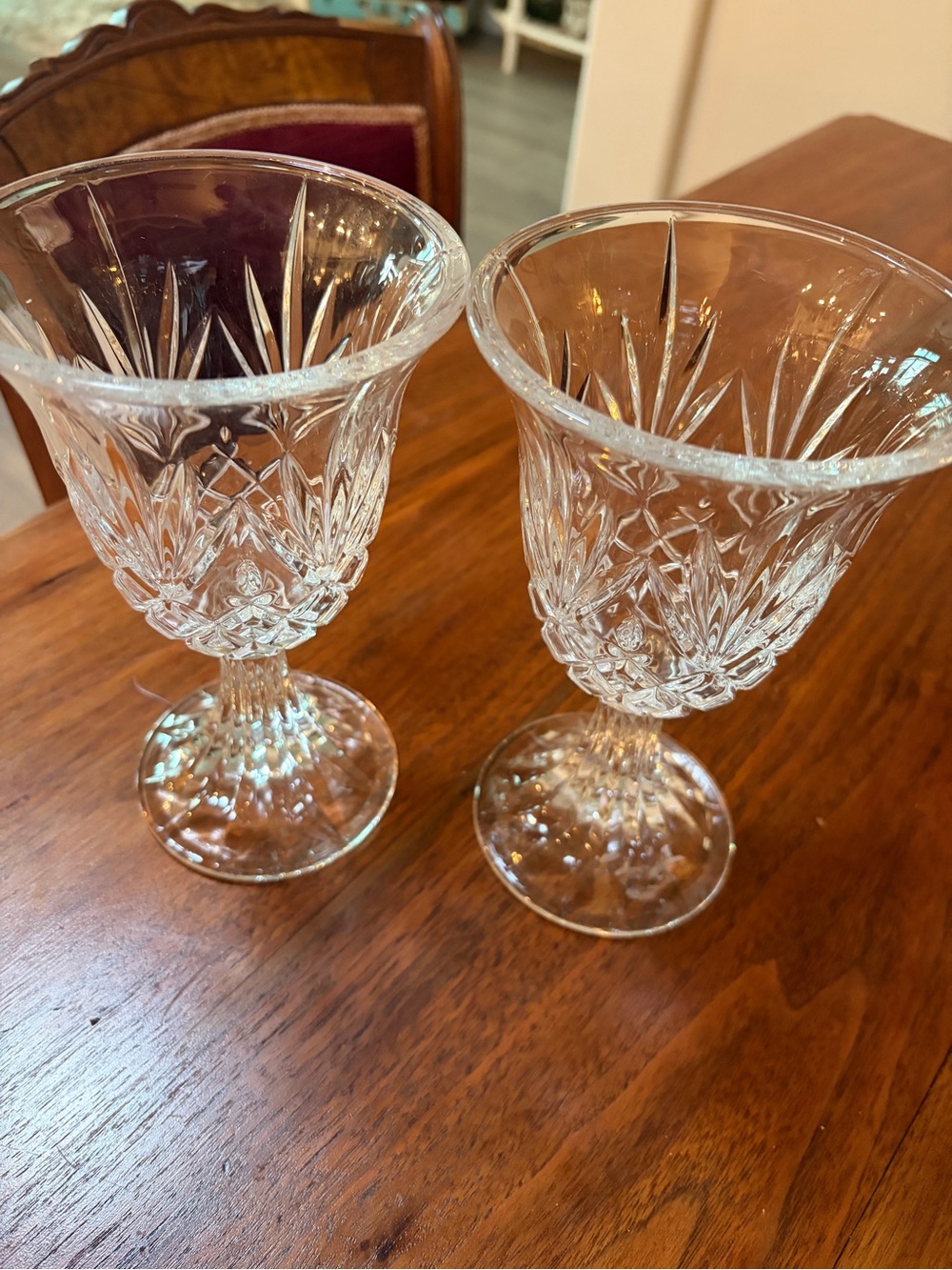 Vintage Clear Cut Crystal Goblets - Set of 2